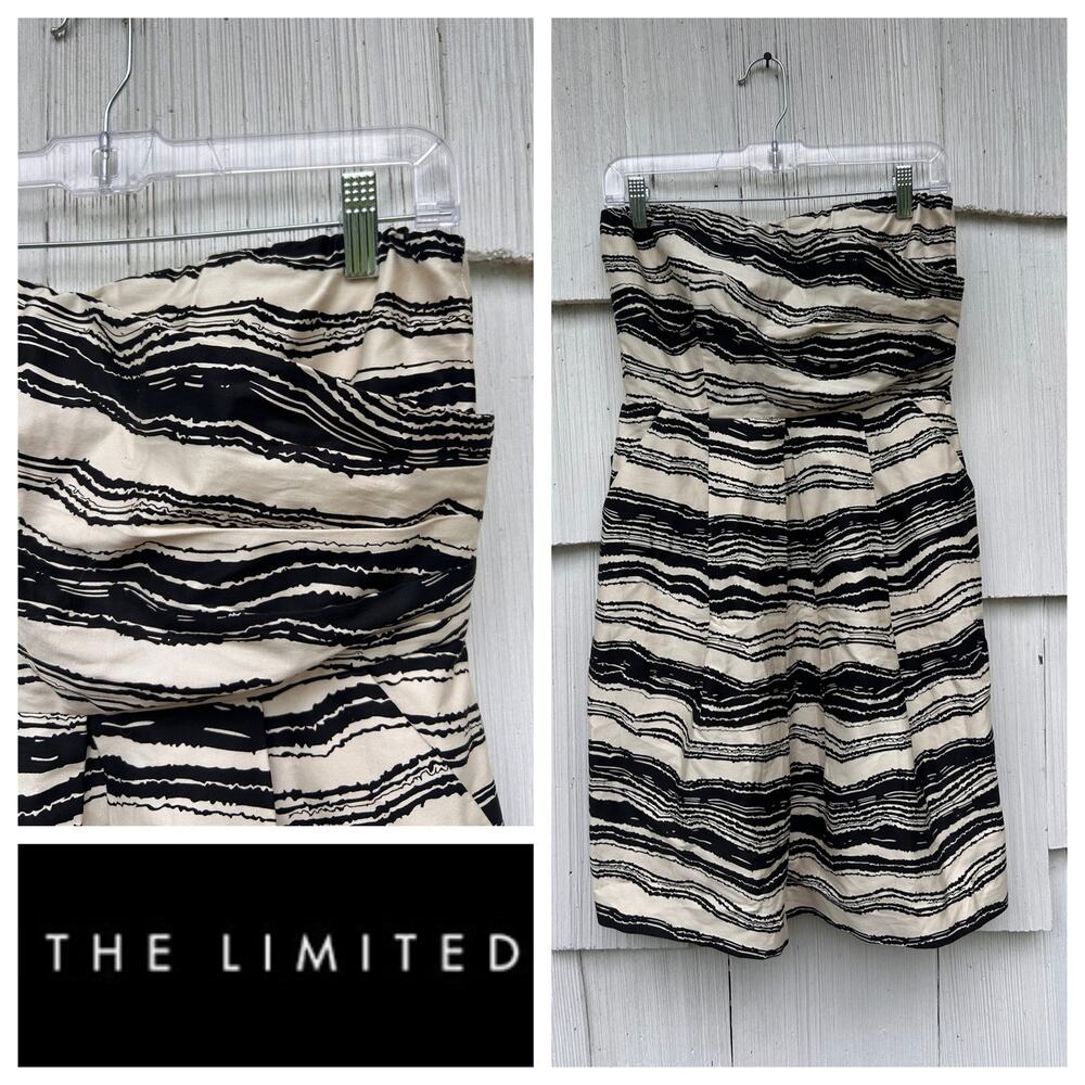 NWT The Limited Black and Cream Striped Strapless Cocktail Dress Sz 4